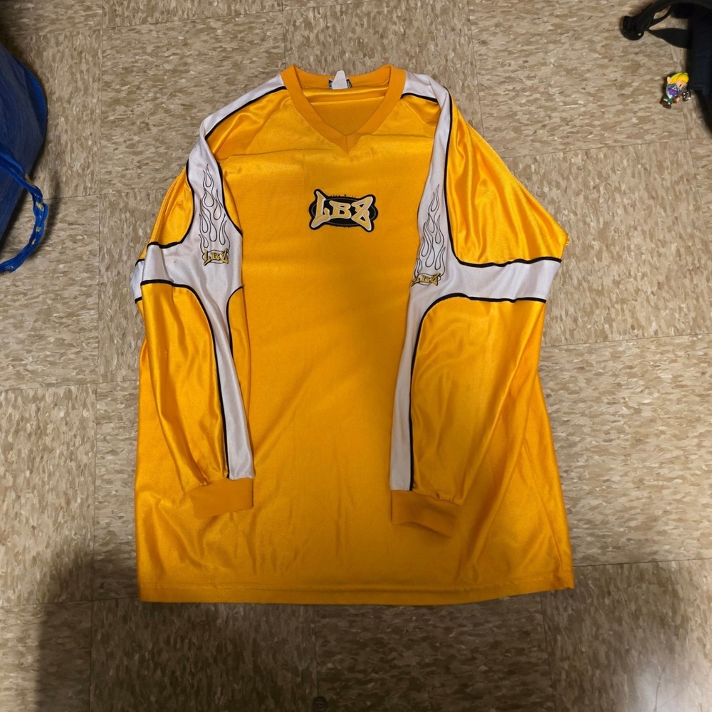 Vintage LBZ Motocross Jersey Yellow Flame Graphic 90s Y2K Made in USA Mens L